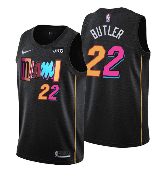Men's Miami Heat #22 Jimmy Butler 2021/2022 Black City Edition 75th Anniversary Stitched Jersey Men's Miami Heat #22 Jimmy Butler 2021/2022 Black City Edition 75th Anniversary Stitched Jersey